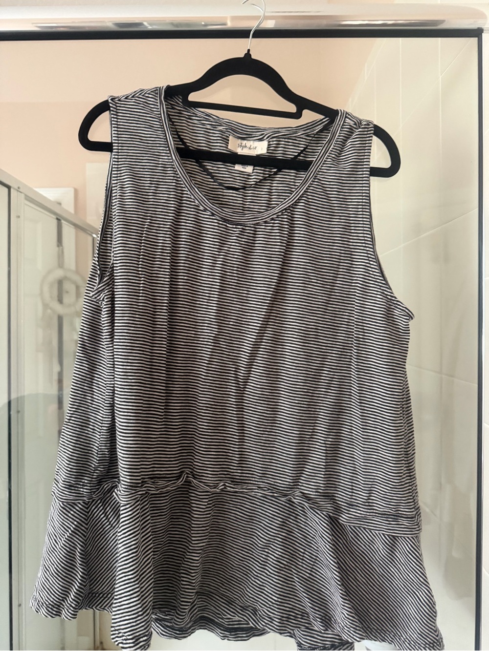 Style & Co. Black and White Striped Peplum Tank
